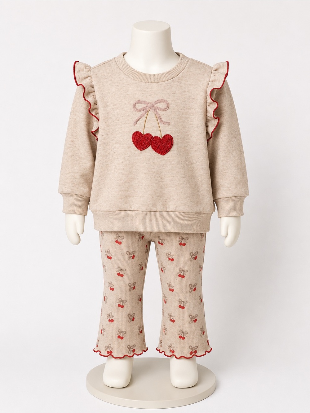 Cynthia Rowley Beige Pajama Set with Red Cherry Accents